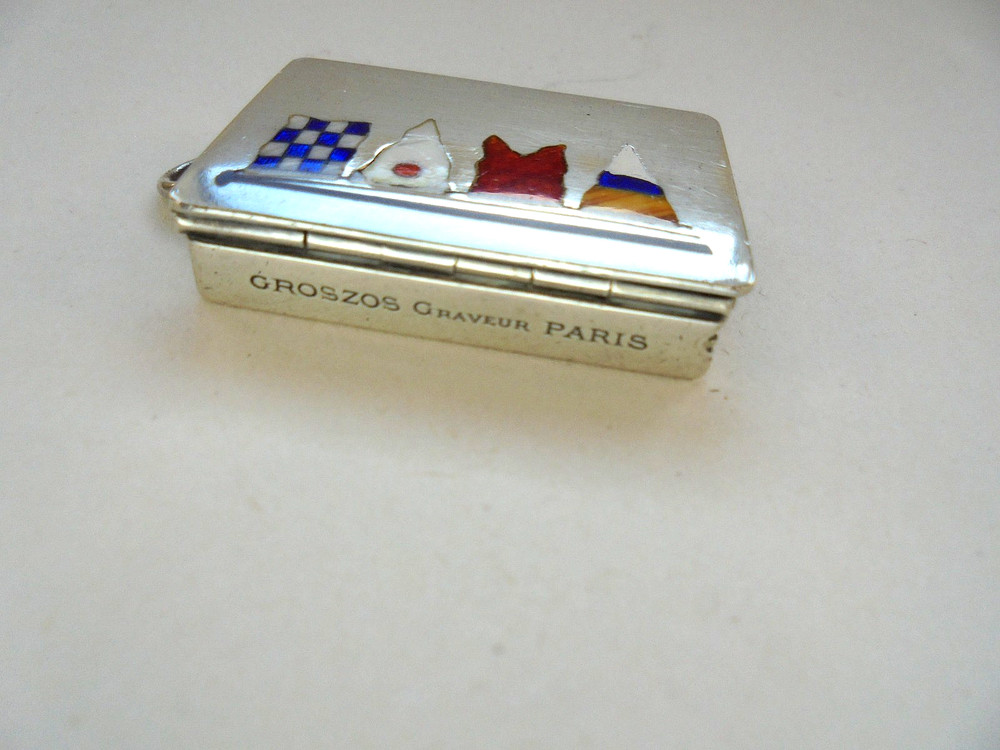 Antique Silver Enamel Flag Vesta Case