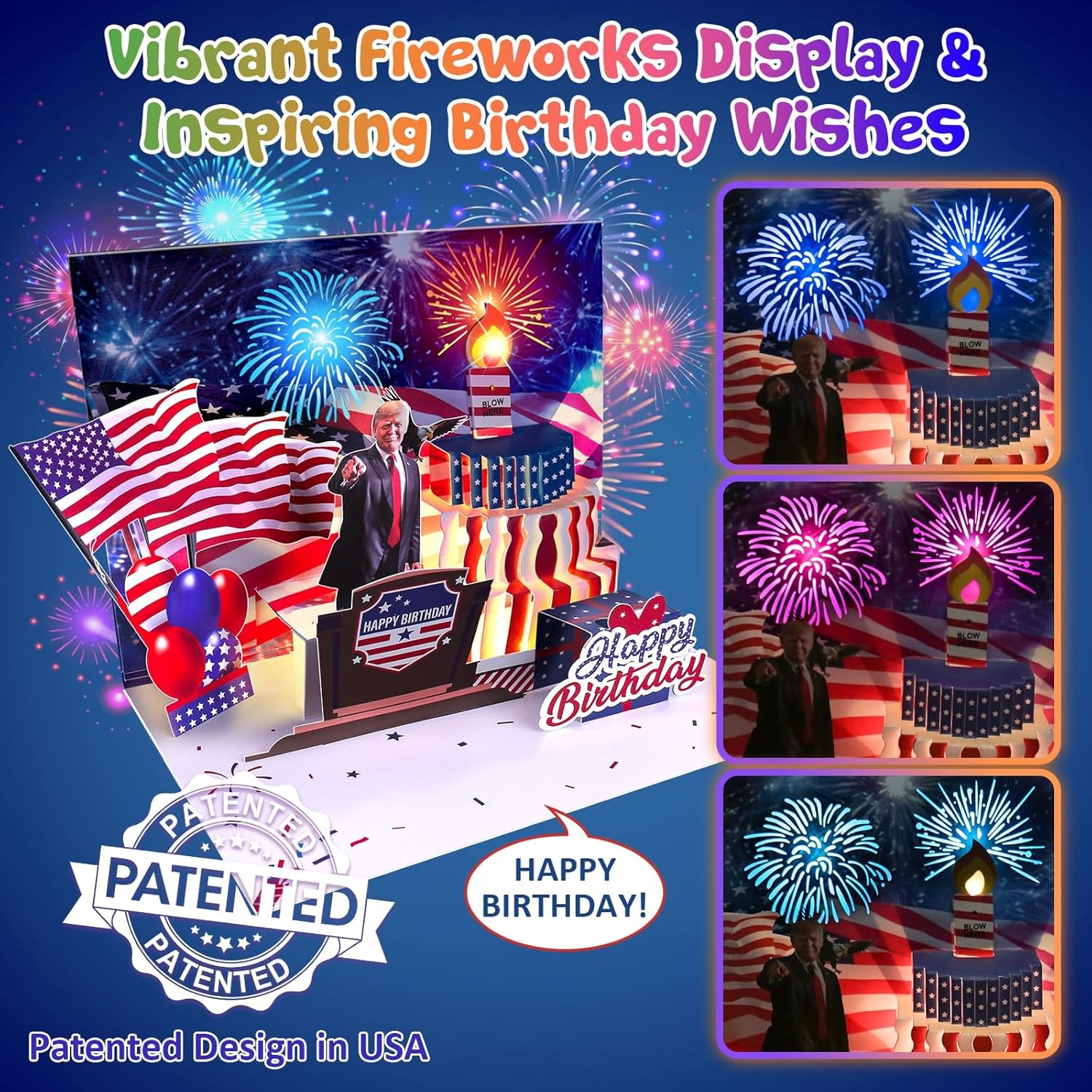 Birthday Card, Musical Pop Up Greeting Cards w Light, Blow Out Candle & Play Hap