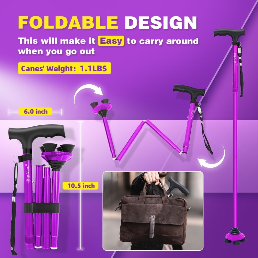 Folding Walking Cane for Seniors - Adjustable & Portable for Enhanced Mobility