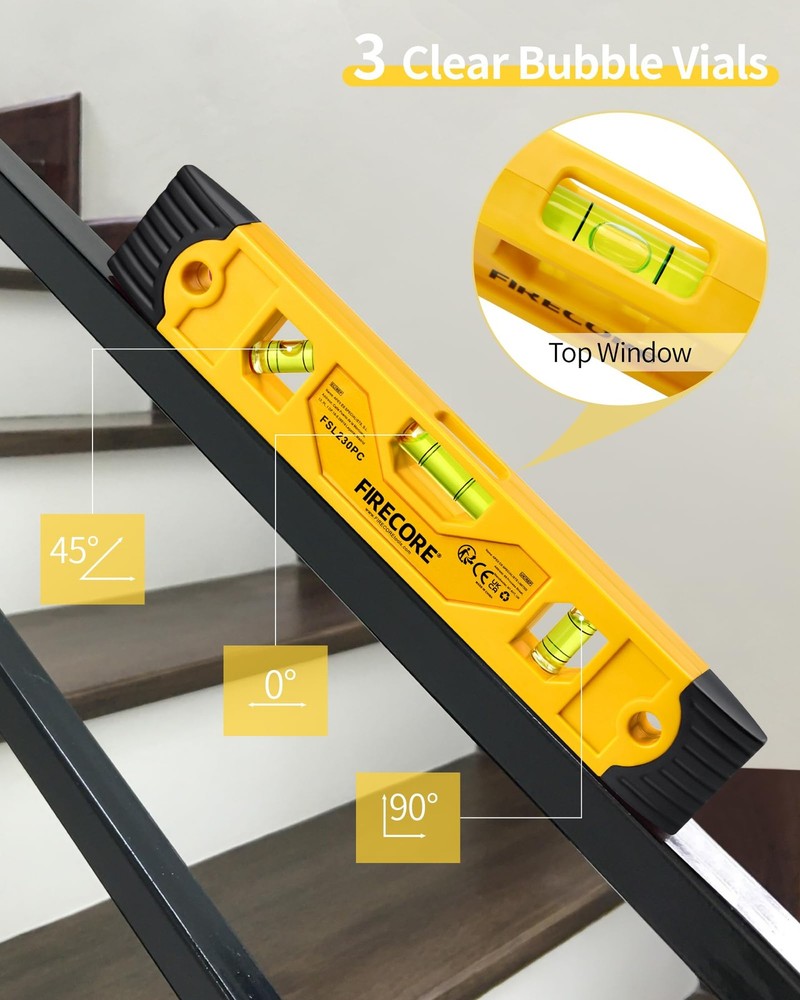 Torpedo Level Magnetic, Firecore 9 Inch Shockproof Small Leveler Tool Orange