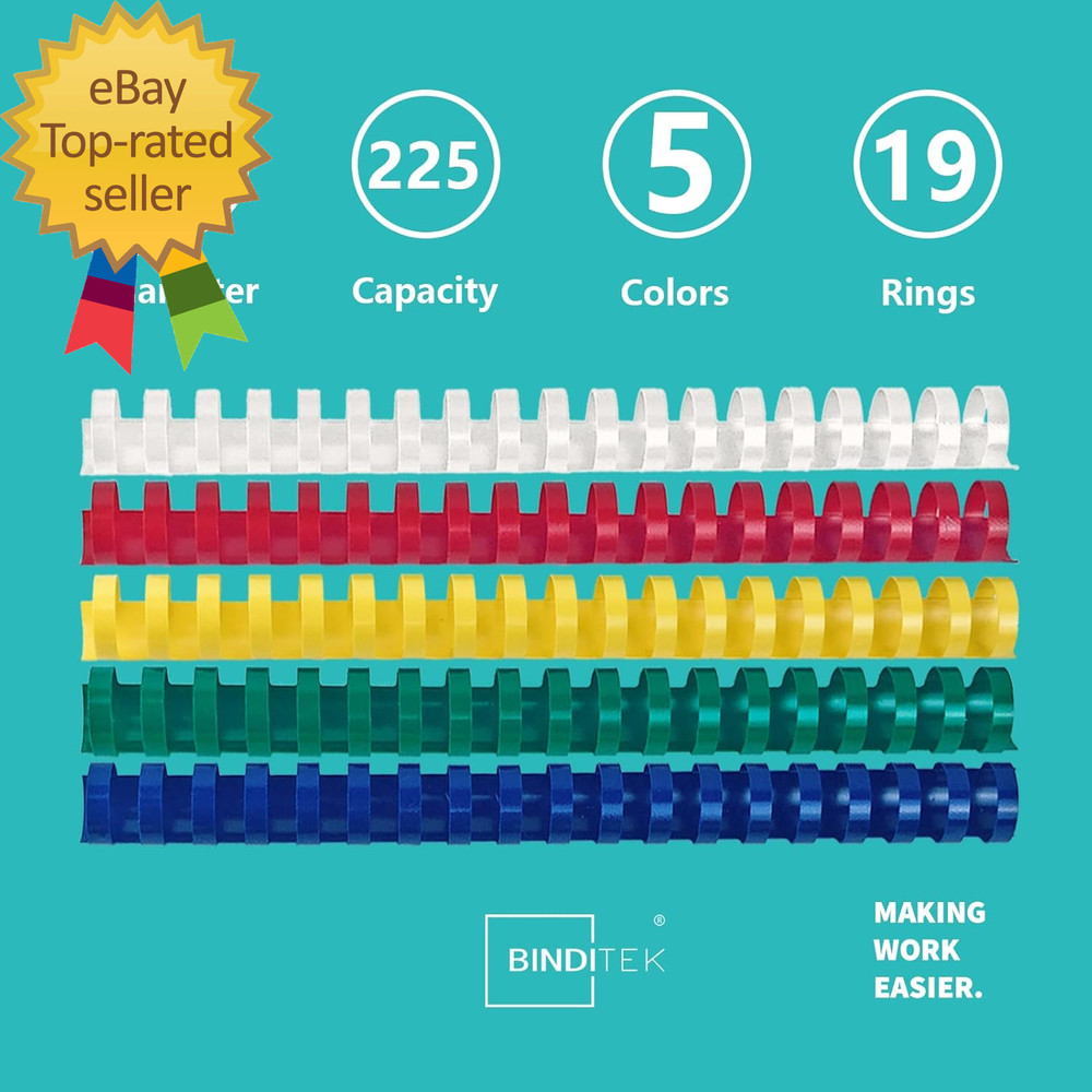 20 Pack Plastic Binding Comb Spines, 1 Inch Diameter, 225 Sheet Capacity, 19 Rin