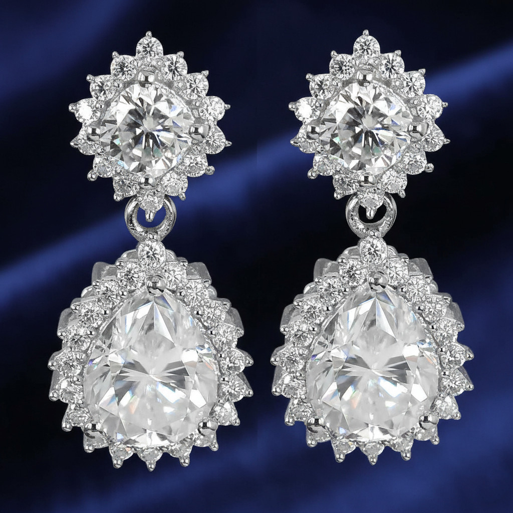 Lovely Rare 6.74 Ct Certified White Diamond Dangler Earrings. Fit for Royalty