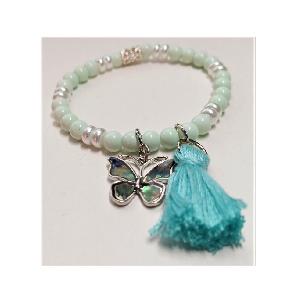 Butterfly Charm Sky Blue Beaded Bracelet