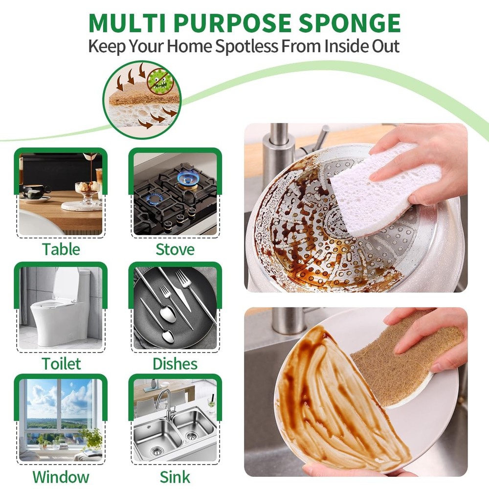 Sponges Kitchen Natural Dish Sponge PlantBased Biodegradable Compostable Cell...