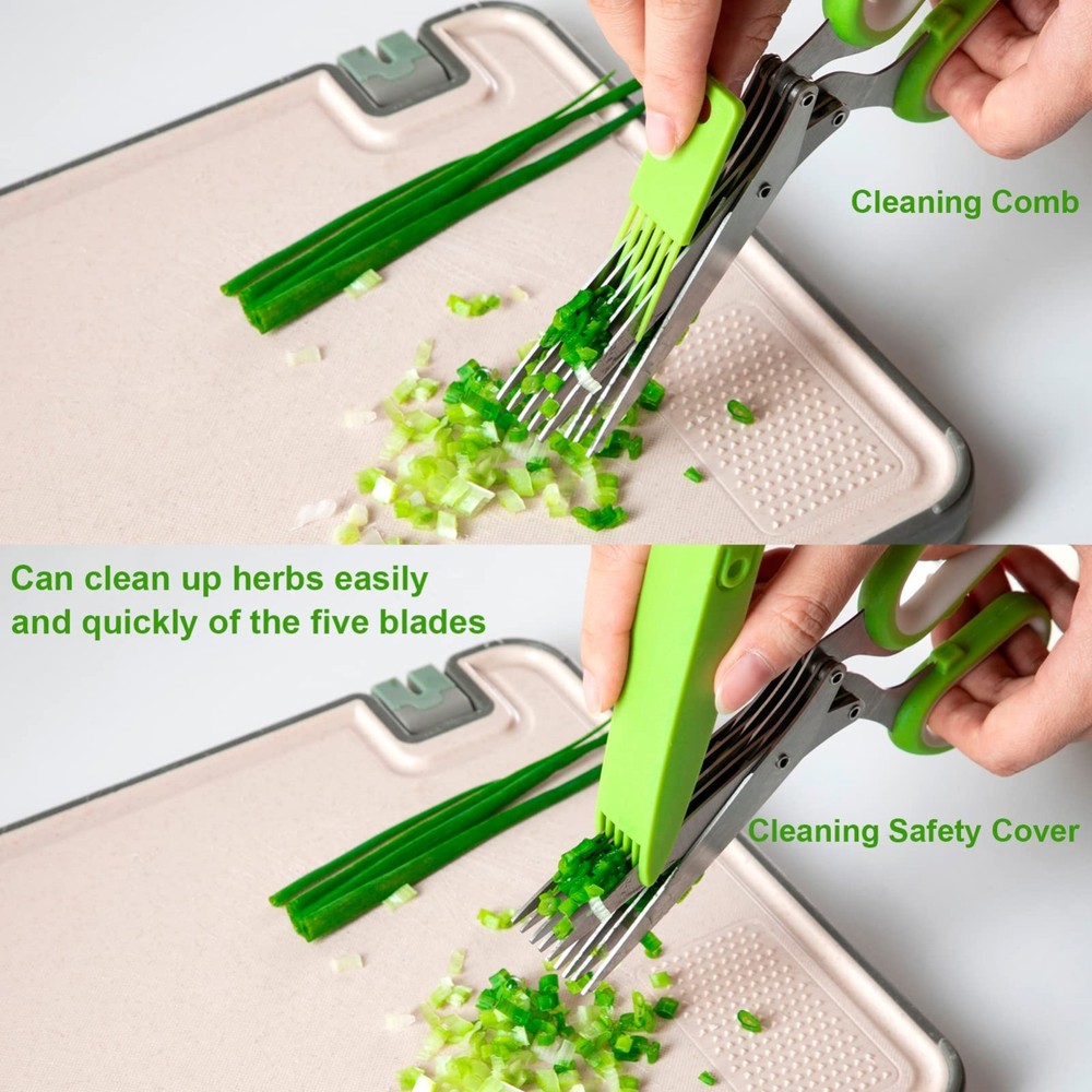 Herb Scissors Set with 5 Blades and Cover - Multipurpose Kitchen Herb Shear