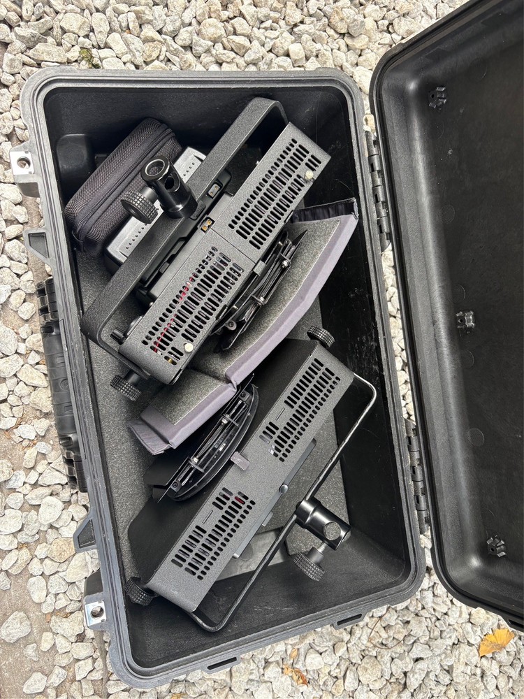 2 Frezzi Skylights & Pelican Case Mount (V-Mount Battery Plates Attached)