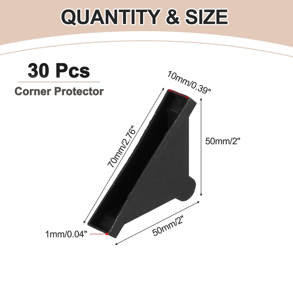 30Pcs 0.39x2in Plastic Rounded Corner Triangle Glass Corner Protector, Black