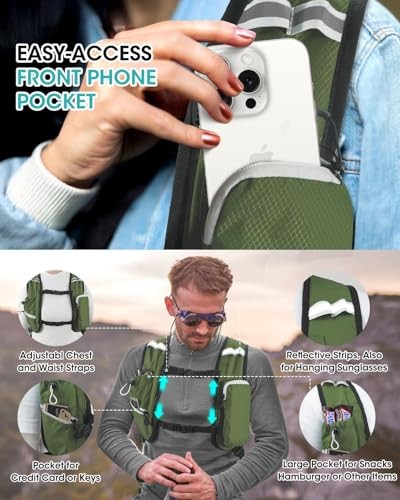 Small Hiking Backpack with Front Phone Holder, Packable Back pack Olivegreen-