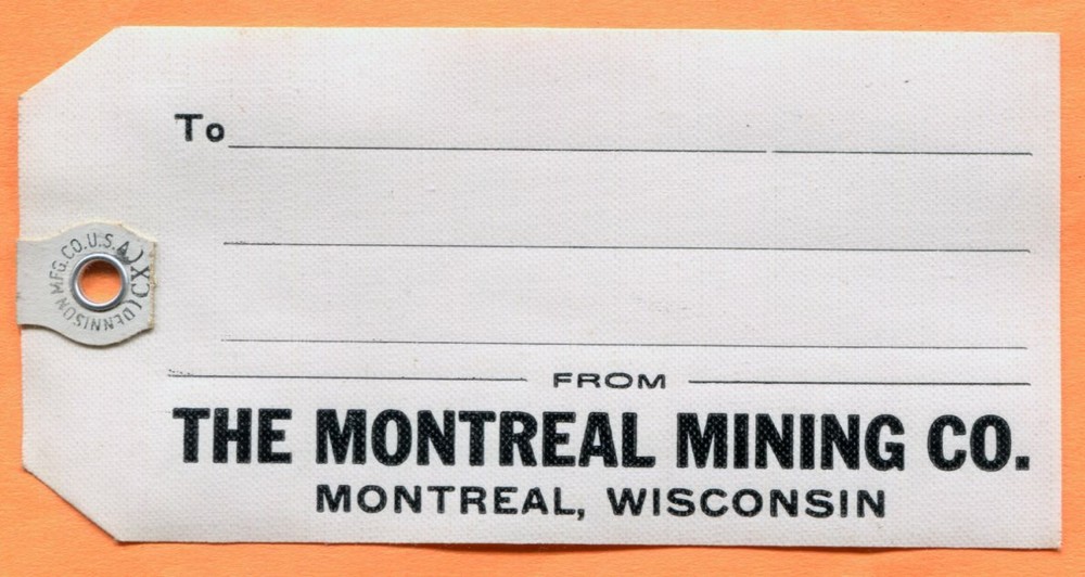 Montreal, WI, Montreal Mining Co. Canvas Mailing Tag