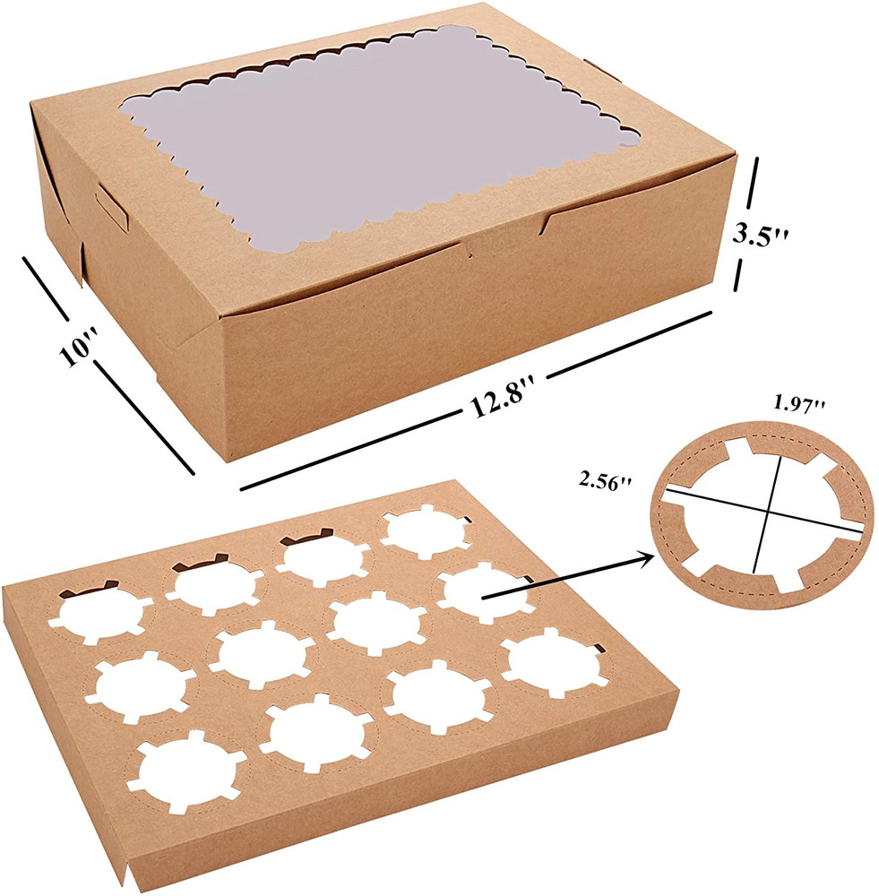 6-Set Cupcake Boxes Hold 12 Standard Cupcakes, Cupcake Containers with Windows a