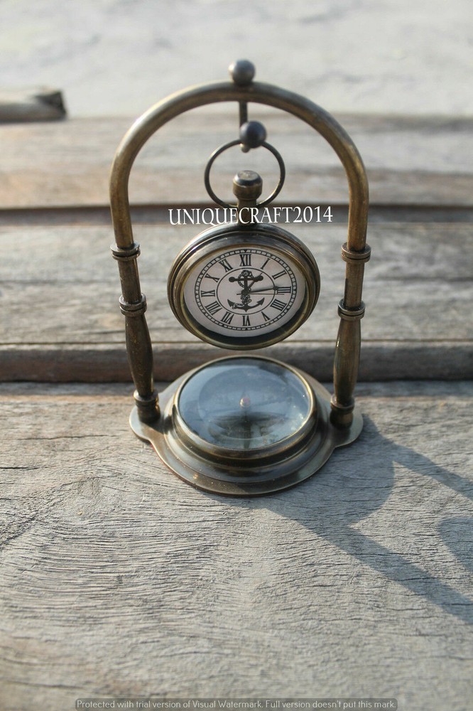 SET OF 2 PC NAUTICAL TABLE TOP DECOR TABLE CLOCK SOLID BRASS WATCH COMPASS X-MAS