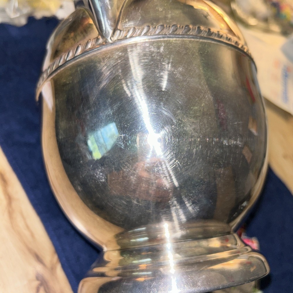 Antique Crescent Silverplate Water Pitcher 8” At Handle
