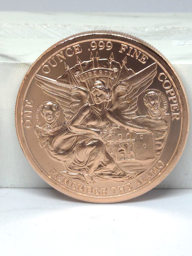 1 Oz. Solid .999 Fine Copper Round -Remember The Alamo Design