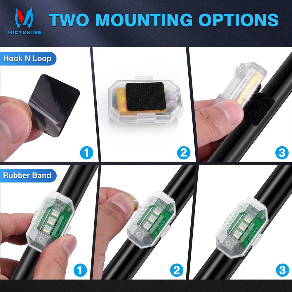 8PCS Wireless 3-LED Strobe Lights with Remote Control, 8 Colors USB Charging Car