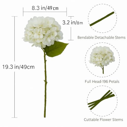 6pcs Artificial Hydrangea Flowers - Easy to Shape for Home White