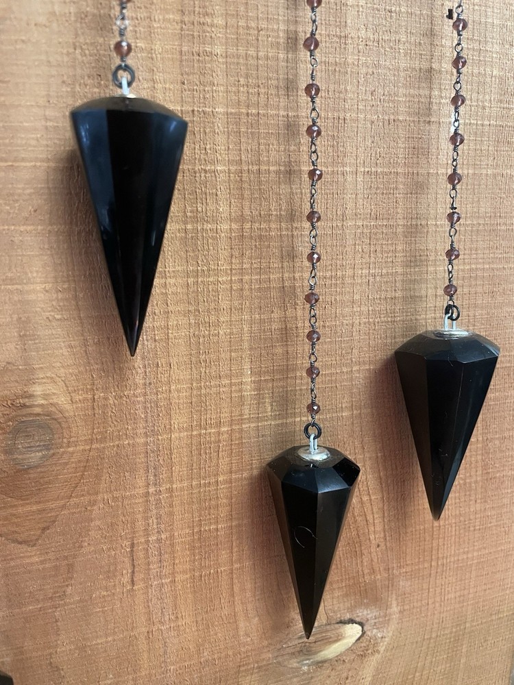 Black Obsidian Faceted Crystal Pendulum Divination Tools Dowsing Beaded Chain