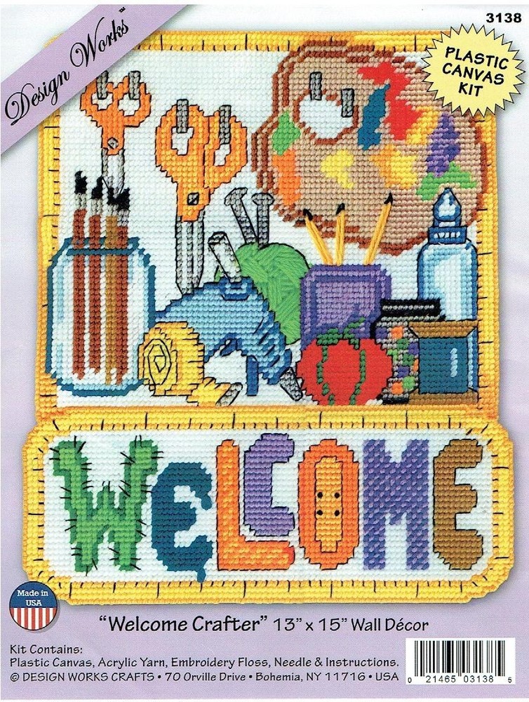 WELCOME CRAFTER  WALL HANGING 7ct  plastic canvas  PATTERN (#TF0658)
