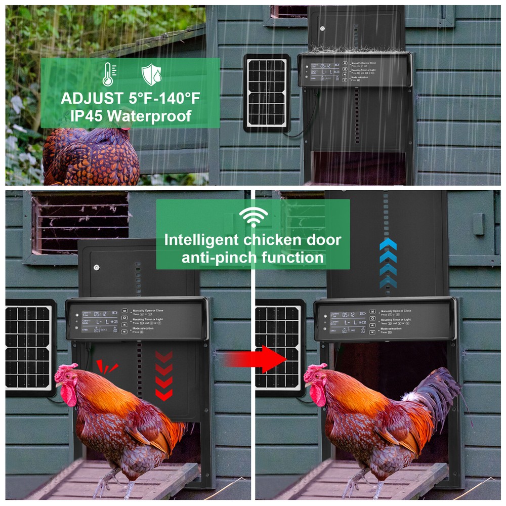 Solar Automatic Chicken Coop Door Opener with Timer Light Sensor Remote Control