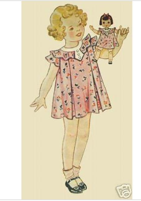 Set of Five Antique Doll Dress Patterns from 1930s