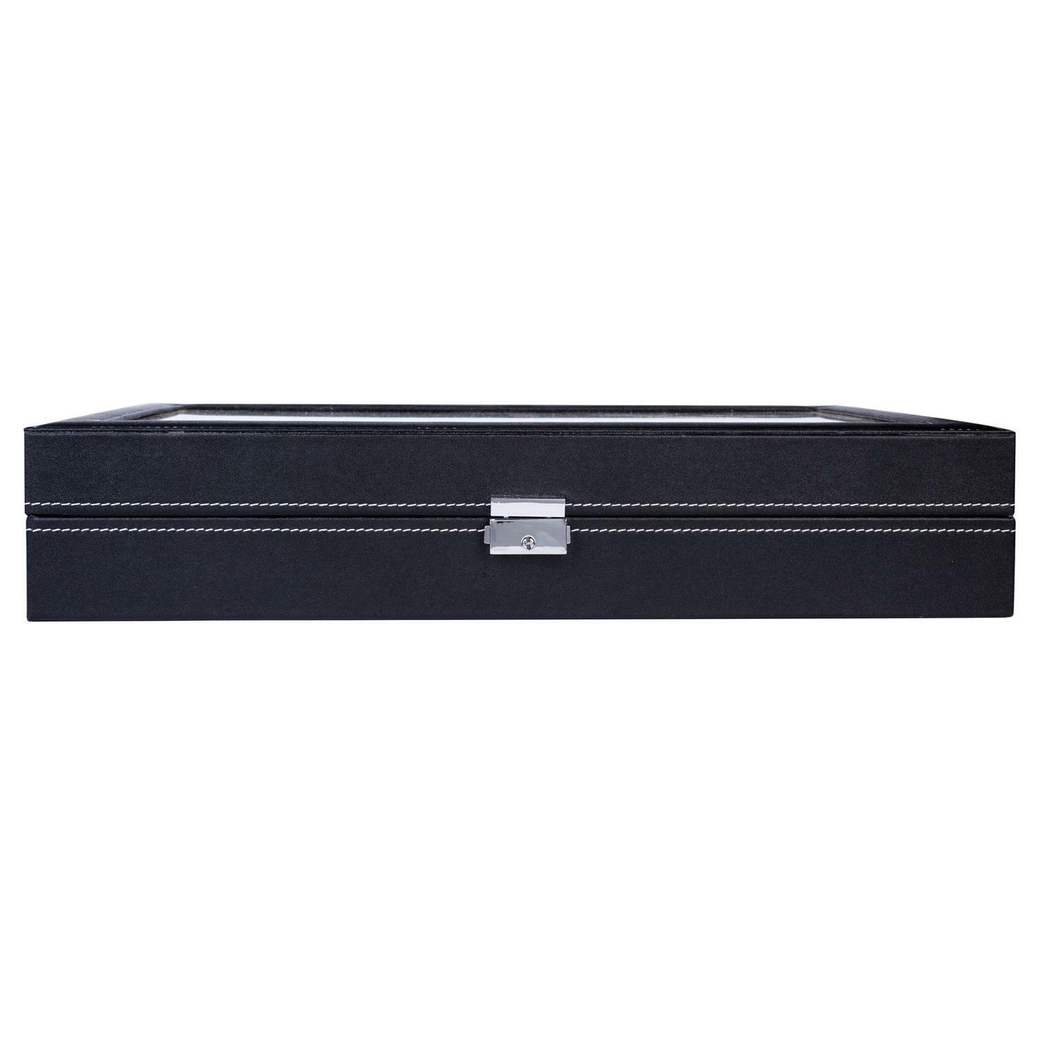 24 Slot Watch Box Leather Display Case Organizer Top Glass Storage