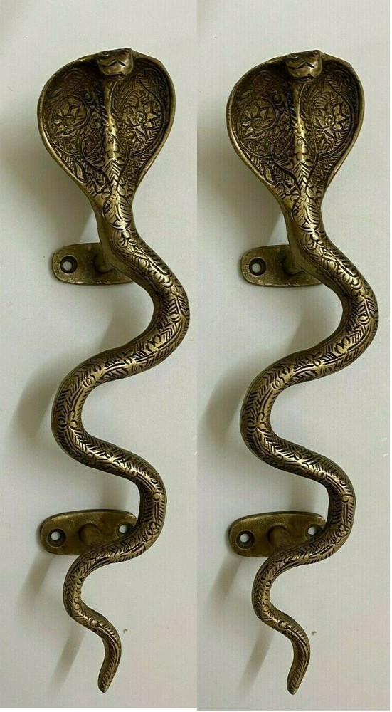 Brass Snake Shape Door Handle Pair 11.5'' Inches Cobra Bungalow Main Gate Pull
