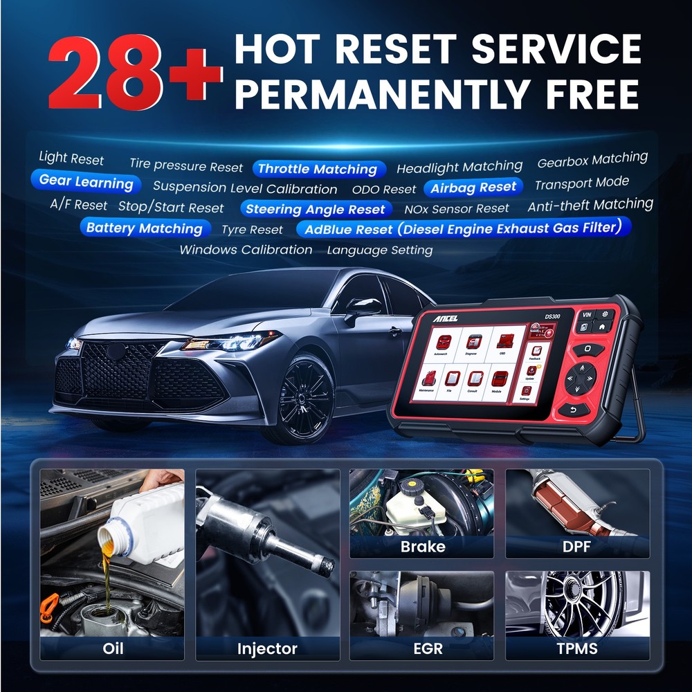 ANCEL DS300 Car OBD2 Scanner All System Auto Diagnostic Tool KEY Coding 28+Reset