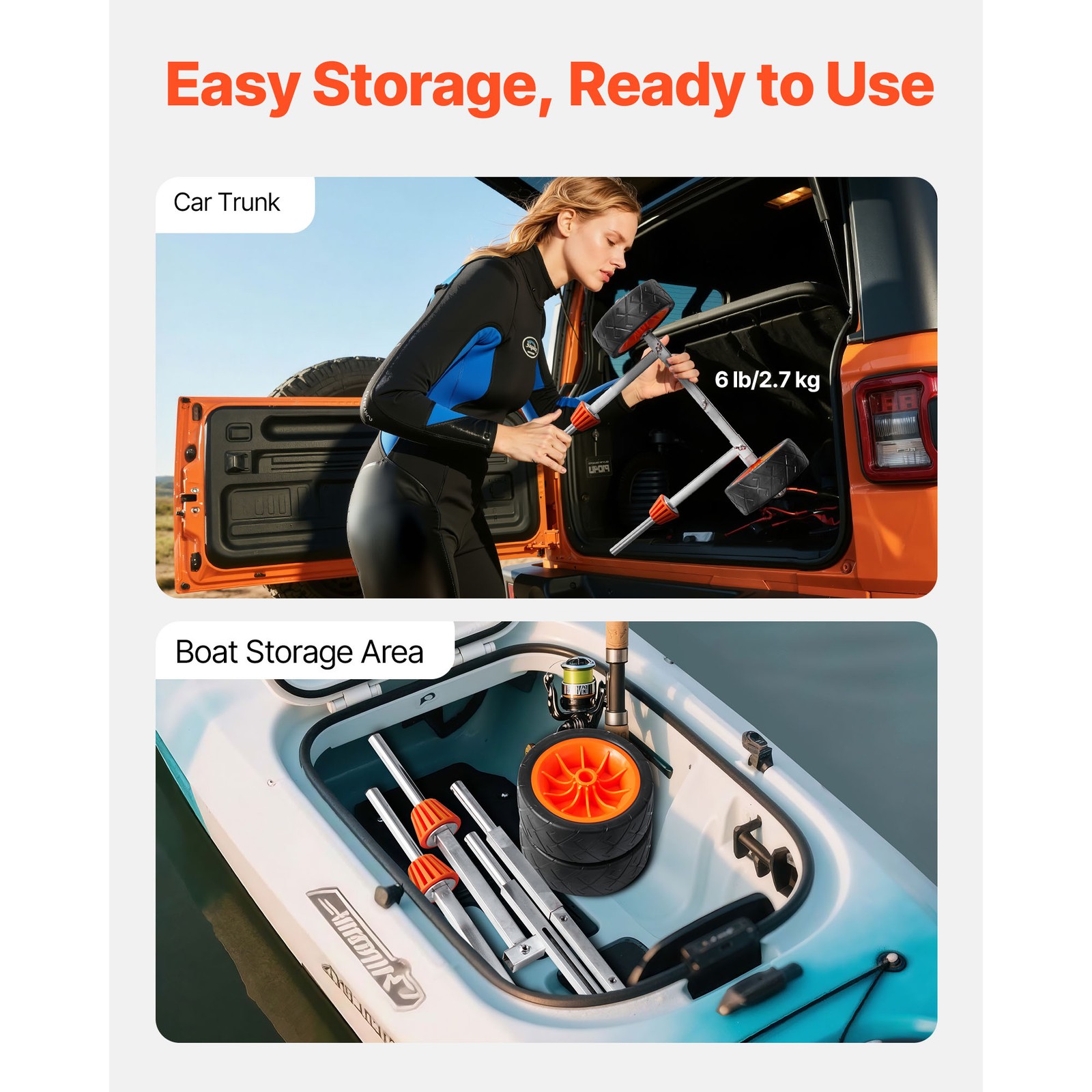 Uimoso Kayak Cart Canoe Boat Carrier Detachable 250lbs 7.5" Solid Rubber Tires