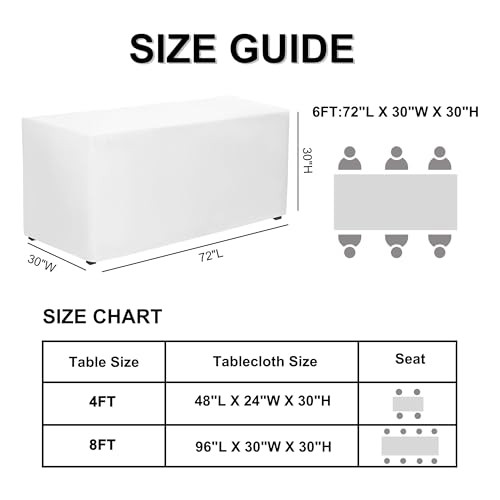 Fitted Tablecloth, 4 Pack Table Clothes for 6 FT Rectangle 6 FT |4 PCS White