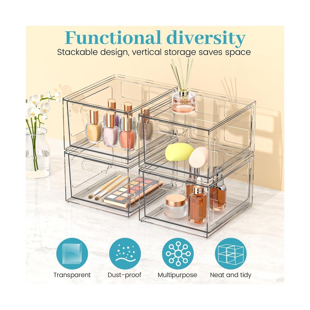 6 Pack Stackable Plastic Makeup Organizer Drawers, Acrylic Organize... Fast Ship