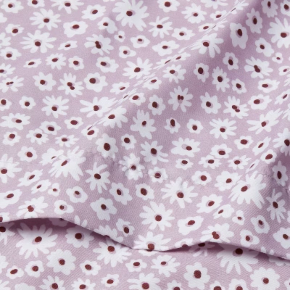 Full Printed Microfiber Sheet Set Light Purple Daisy: Botanical Pattern