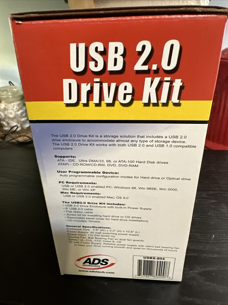 ADS Technology USB 2.0 External Hard Drive CD DVD Drive Kit USBX-804 PC Mac