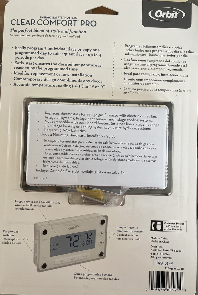Orbit Clear Comfort Programmable Thermostat with Large Easy to Read Display