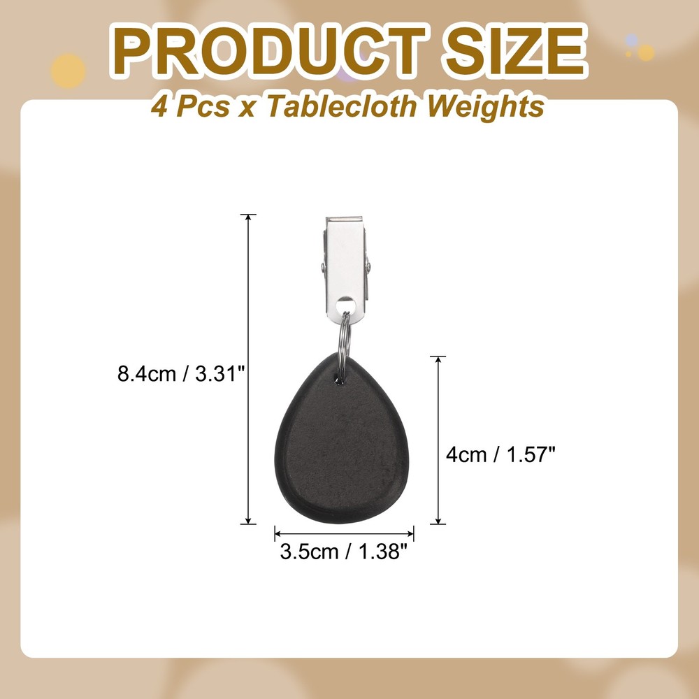 4Pcs Tablecloth Weights, Teardrop Shape Tablecloth Pendant 4.5x3.5cm, Black