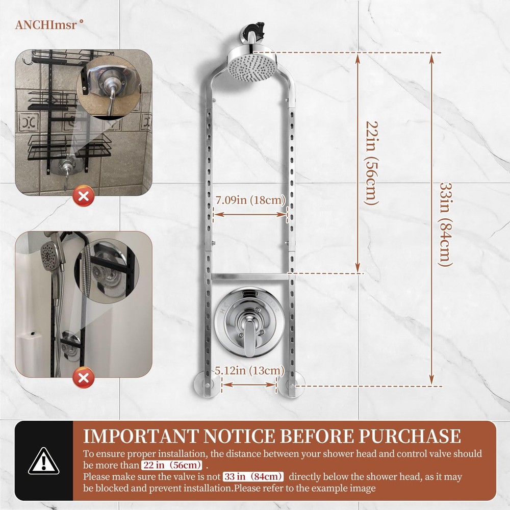 Adjustable Hanging Shower Caddy for Handheld Showerhead, 3-Tier Rustproof Sho...