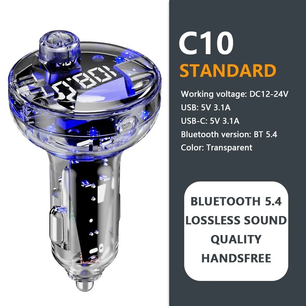 Car Bluetooth 5.4 FM Transmitter Handsfree MP3 Player PD30W 22.5W Fast Charge