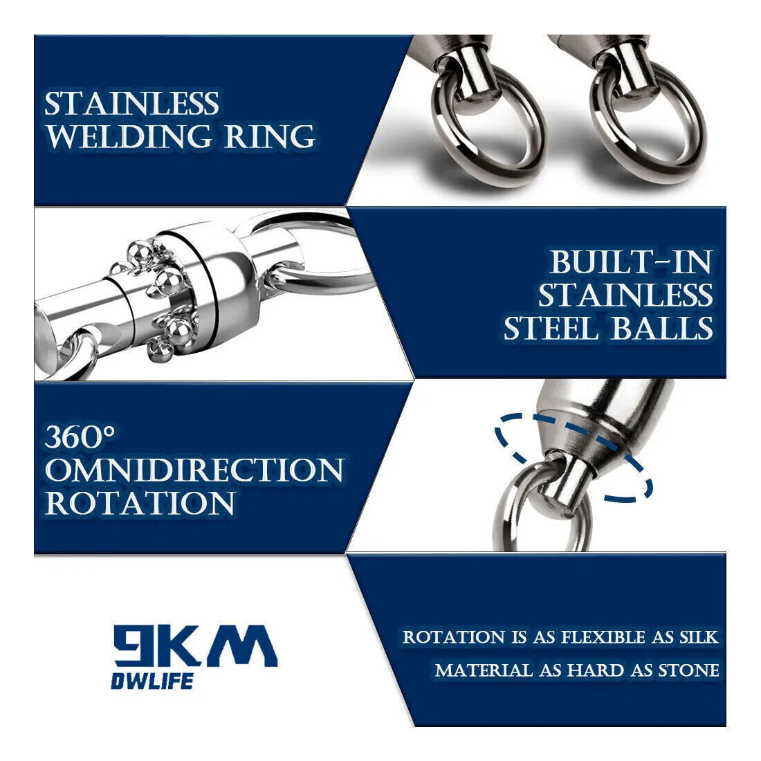 Heavy Duty Ball Bearing Rolling Swivels Solid Ring Stainless Fishing Connector