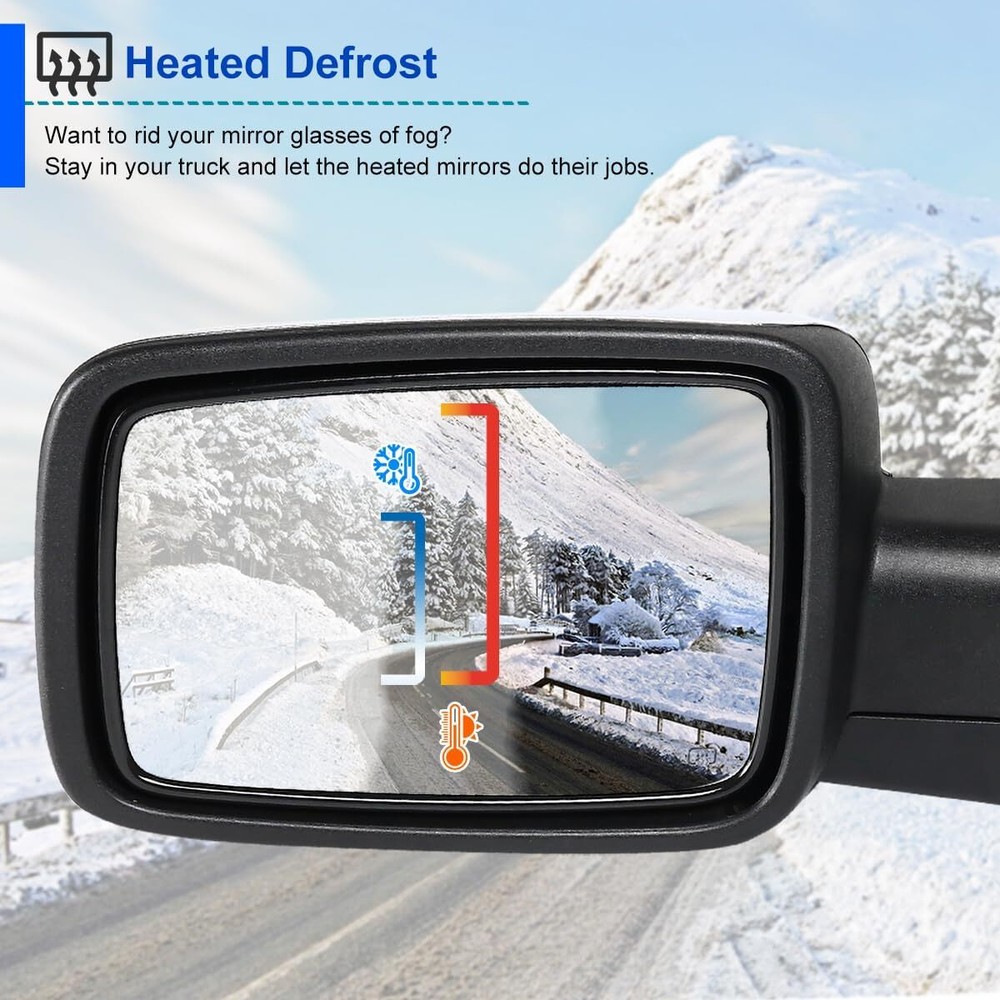 Left Side Mirror For 2013-2019 Ram 1500 Chrome Power Fold +Heated +Temper Sensor