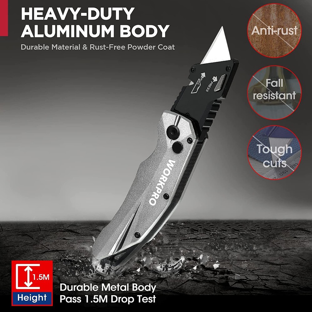 WORKPRO Heavy Duty Folding Utility Knife Quick Change Blade Razor Knife Cutter