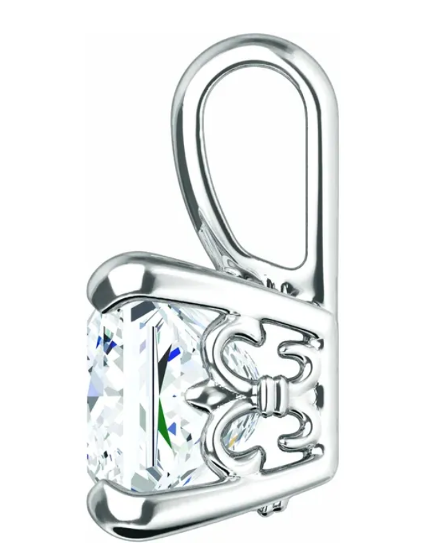 6mm Princess Square Solid 14k White Gold Fleur-de-lis Pendant Setting Mount USA