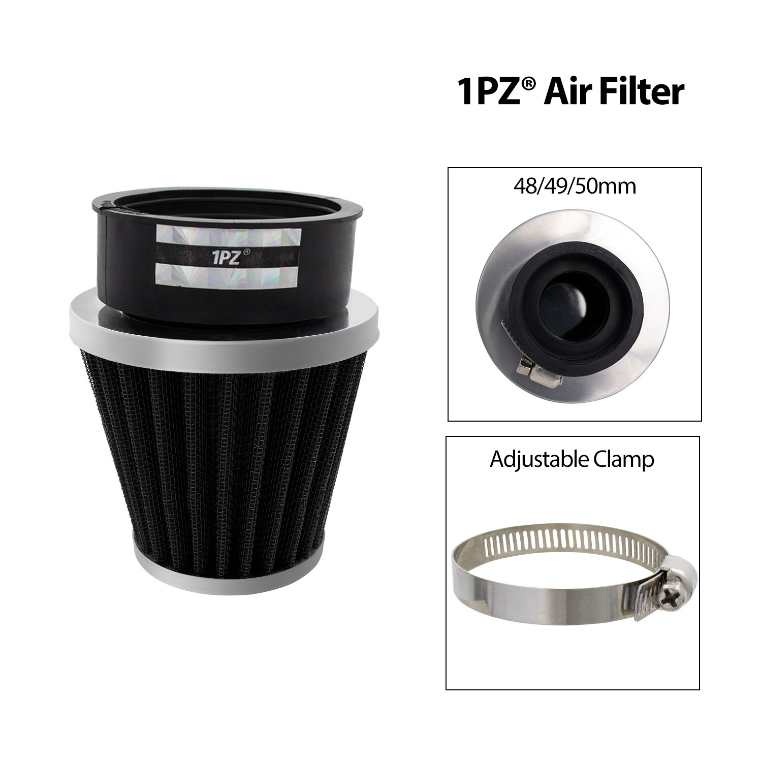 2 Washable Tapered 48-50mm Chrome Pod Air Filter Motorcycle Cafe Racer Dirt Bike