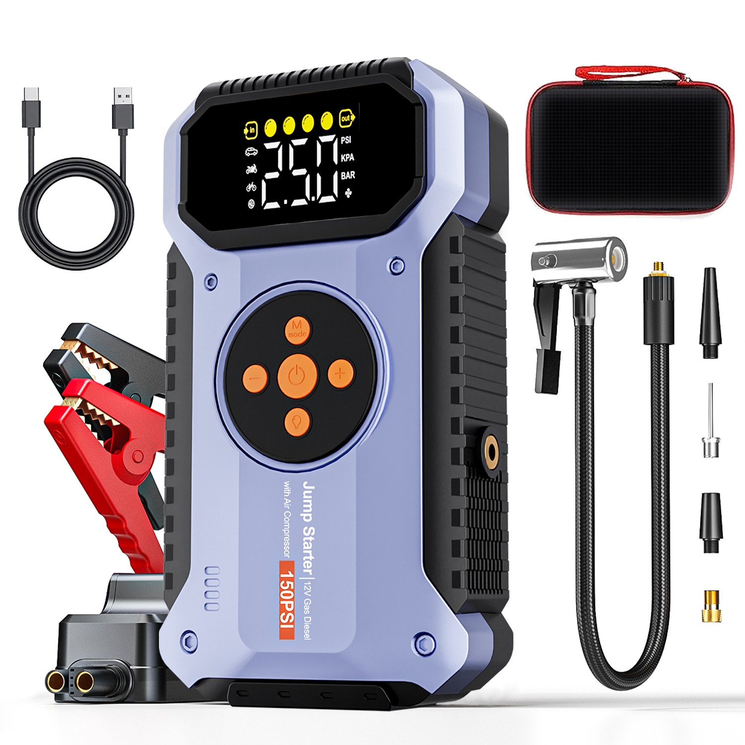 Geeneu Jump Starter with Air Compressor, 8000A Portable Car Battery Booster 12V