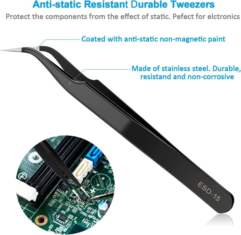 Versatile ESD Tweezers Set with Additional ESD-17 for Electronics and Crafts
