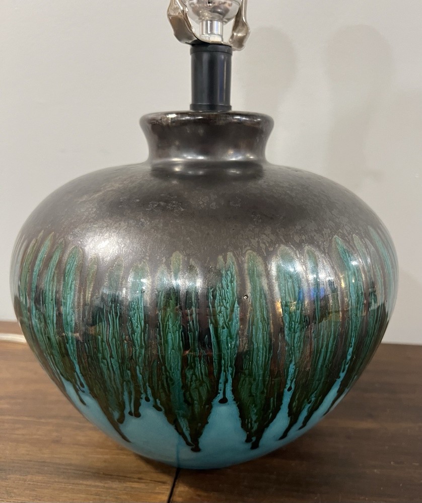 Drip Glaze Table Lamp Ceramic Glossy Turquoise MCM Style Tested *READ*