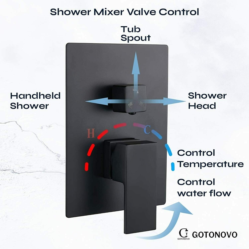 Shower Faucet System Set 3 Function 8 " Rainfall Head W/ Mixer Valve Wall Mount