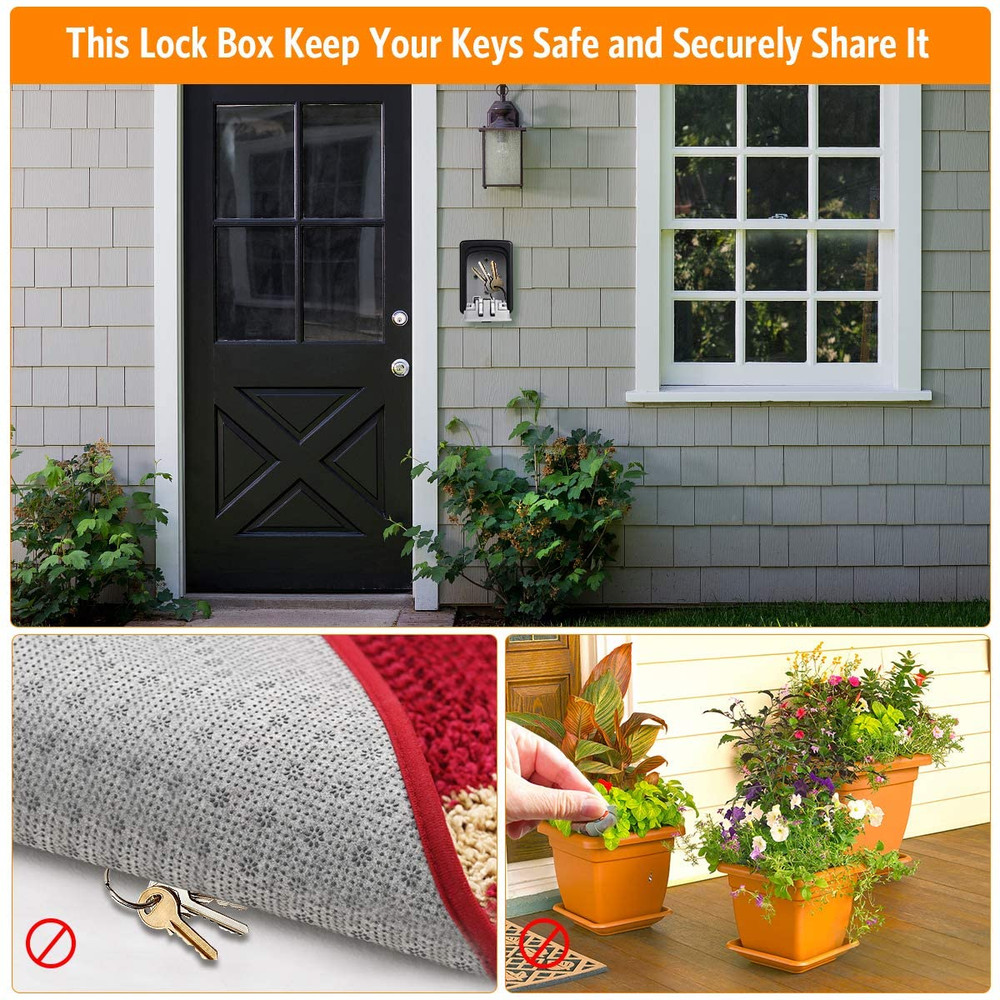 Key Lock Box Wall Mounted, 4 Digit Combination Lockbox for Outside, House Keys