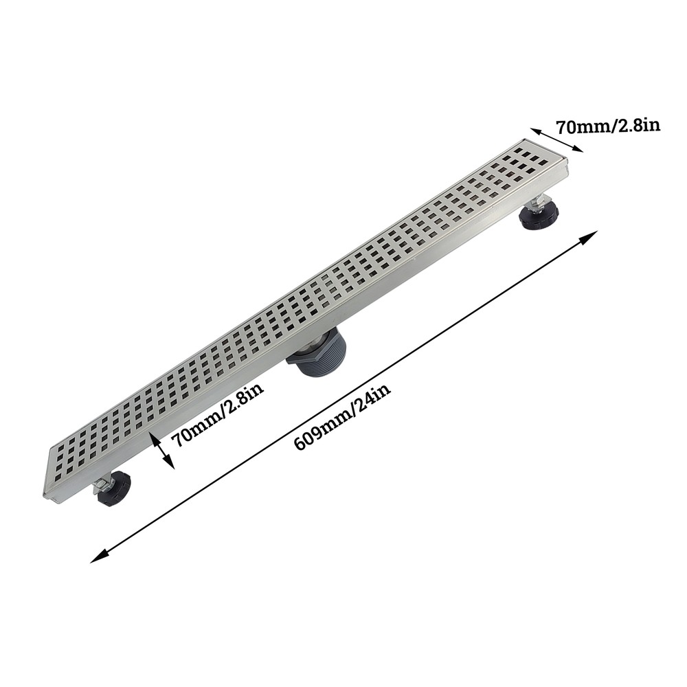 Linear Shower Drain 24" Stainless Rectangular Shower Drain w/Cover and Brushed