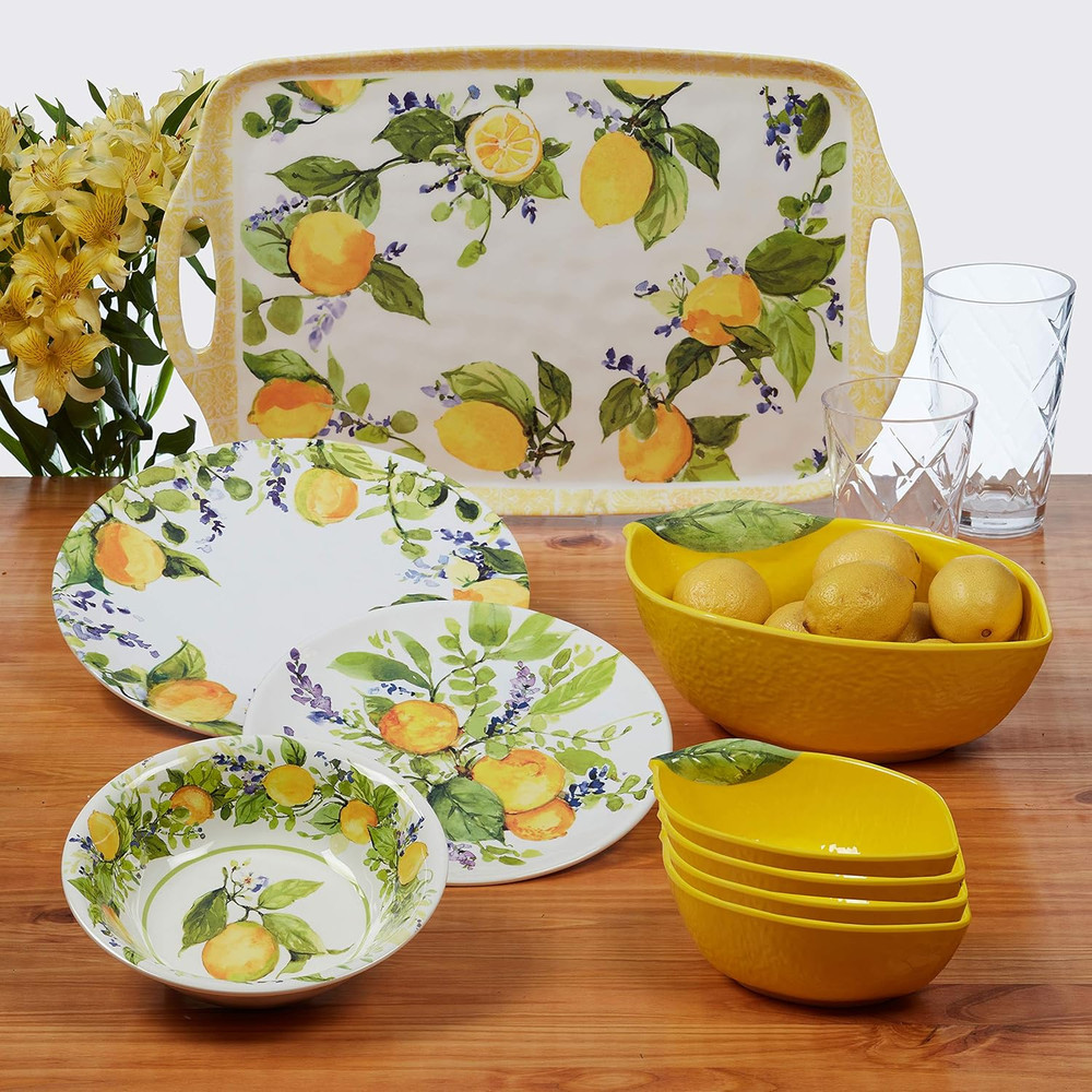 Lemon Zest 2 Pc Melamine Platter Serving Set, Multicolor, Large