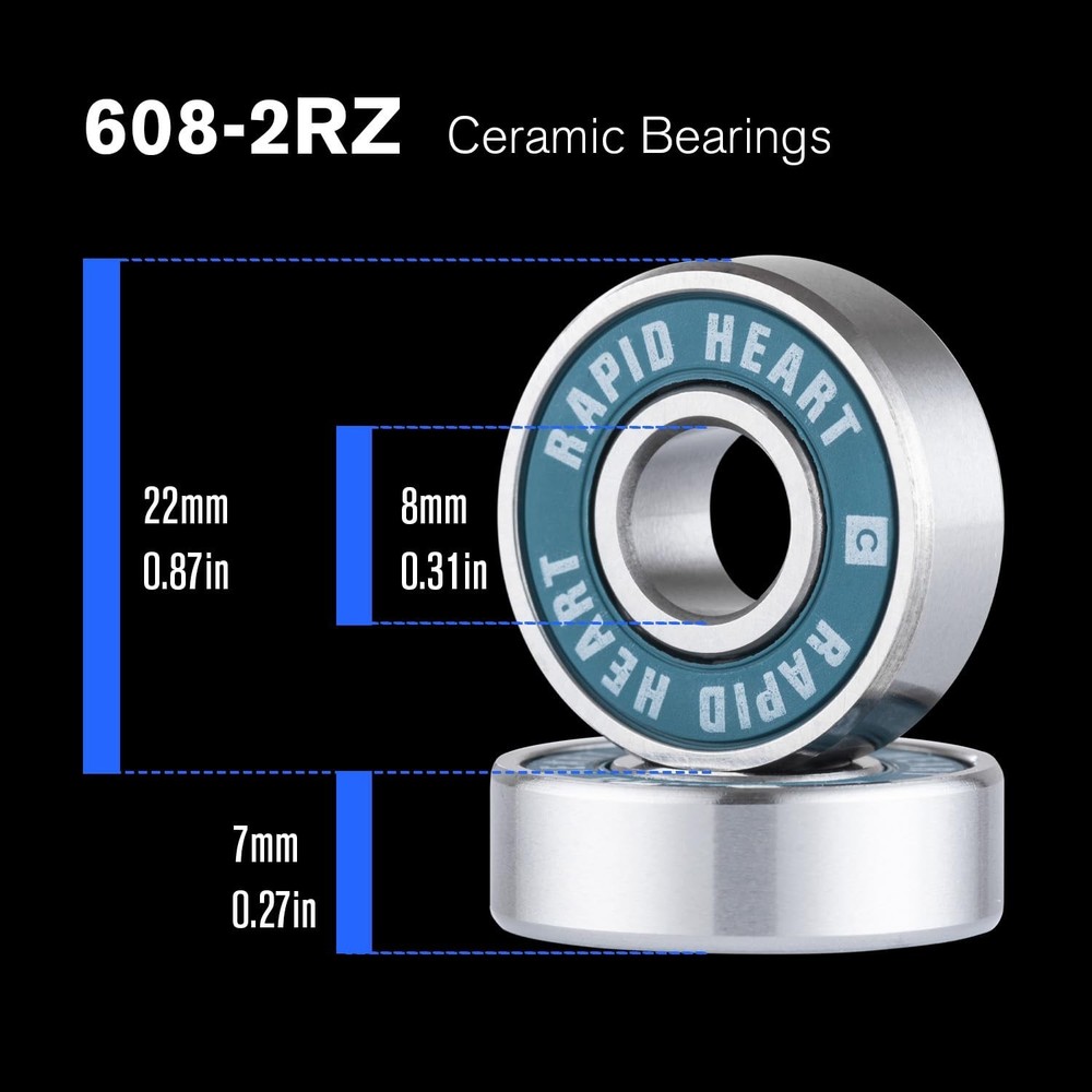Rapid Heart 8 Pack 608 2RS Precision Ceramic Blue Bearings. 40+ Seconds Spin ...