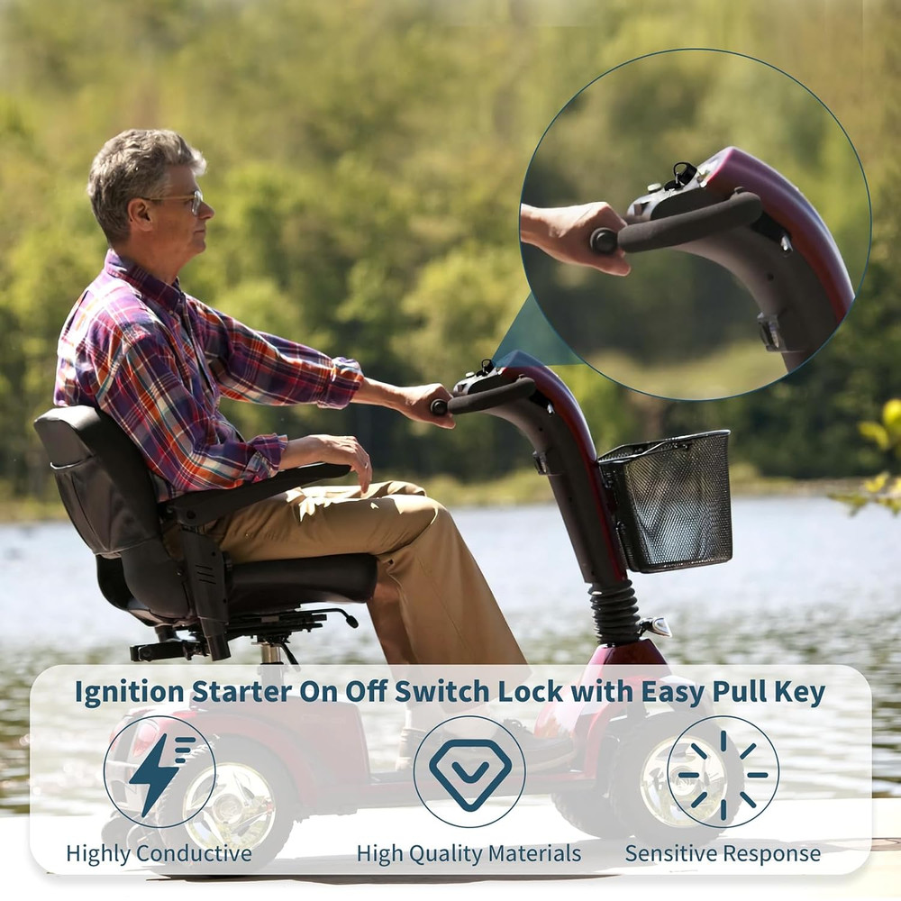 Ignition Switch with Key, Replacement Mobility Scooter Spare Start On/Off Igniti