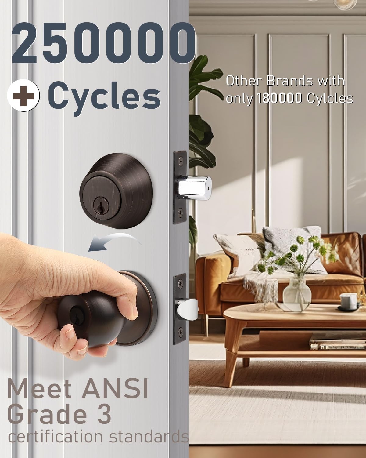 3 Pack Entry Knob & Deadbolt Set, Oil Rubbed Bronze, Keyed Alike, Exterior